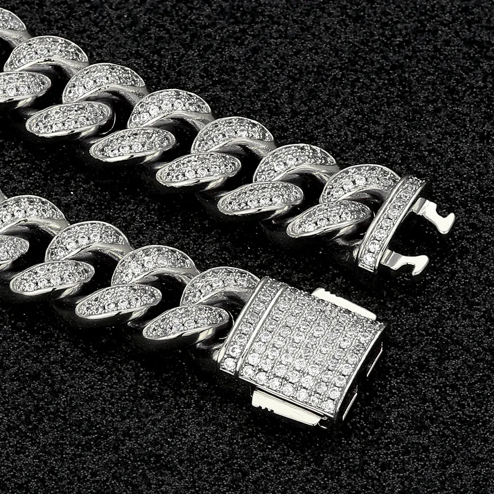 12mm Iced Out Cuban Link Necklace in White Gold KRKC