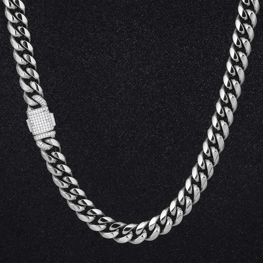 12mm Iced Out Cuban Link Necklace in White Gold KRKC