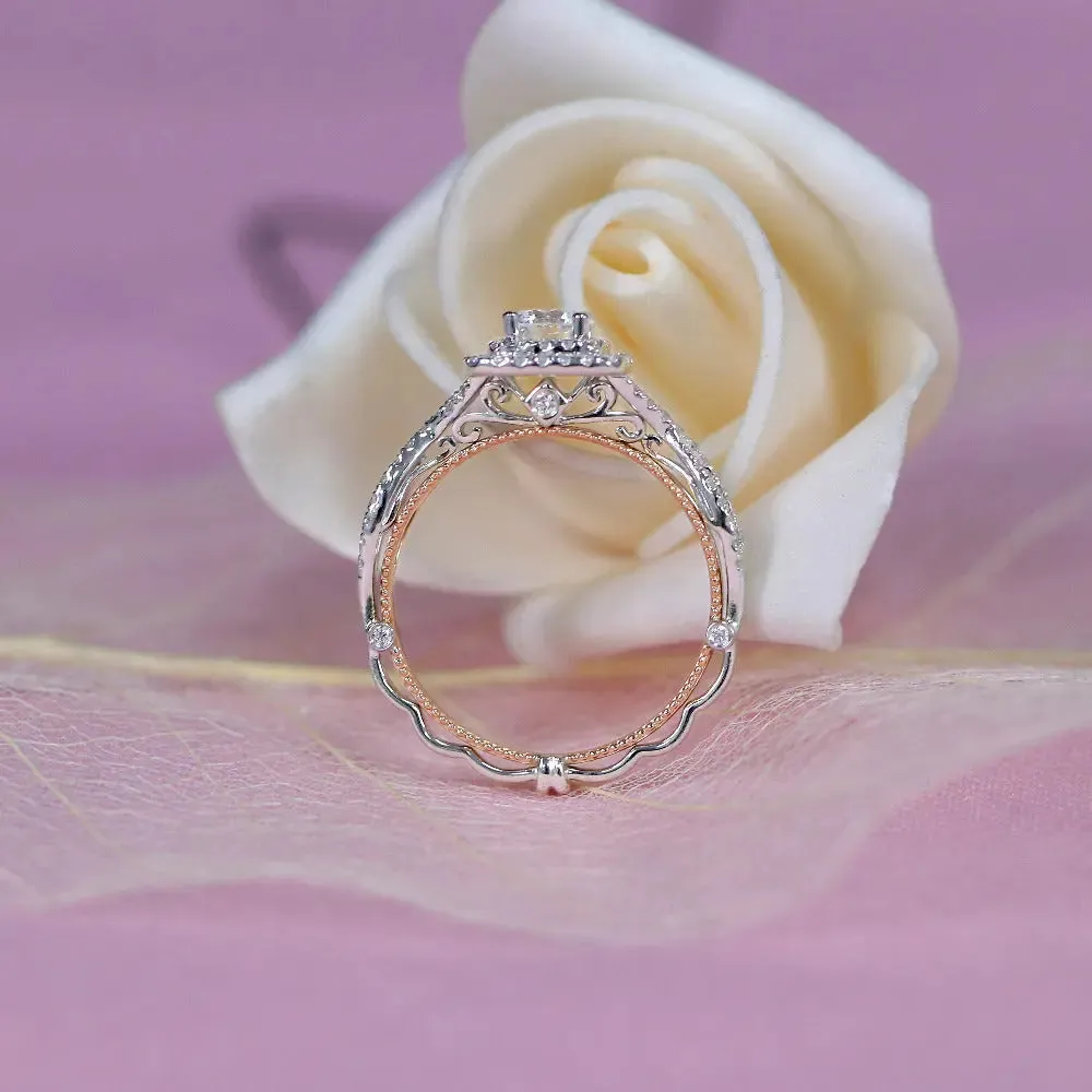 14k Rose & White Gold Double Halo Moissanite Ring 0.85ct Total