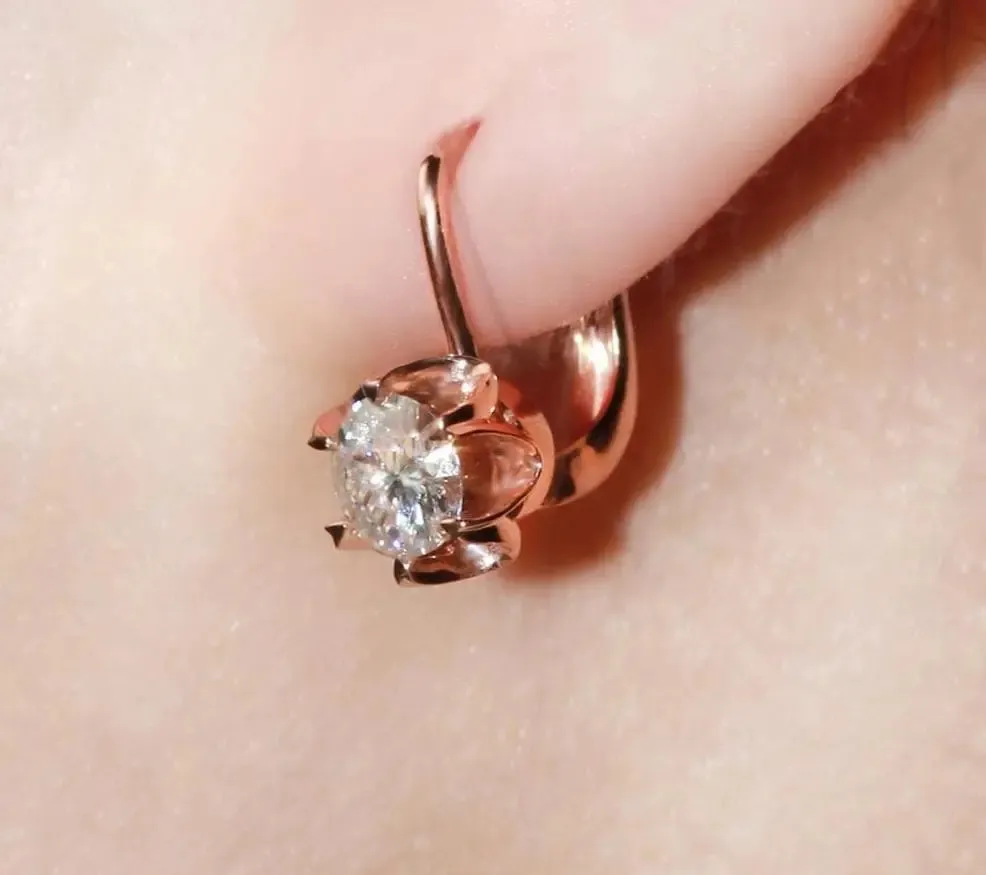 14k Rose Gold U Hoop Moissanite Earrings 1ctw