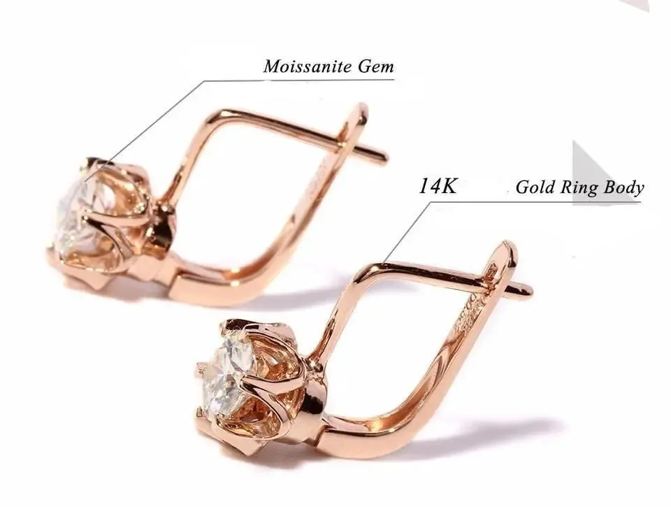 14k Rose Gold U Hoop Moissanite Earrings 1ctw