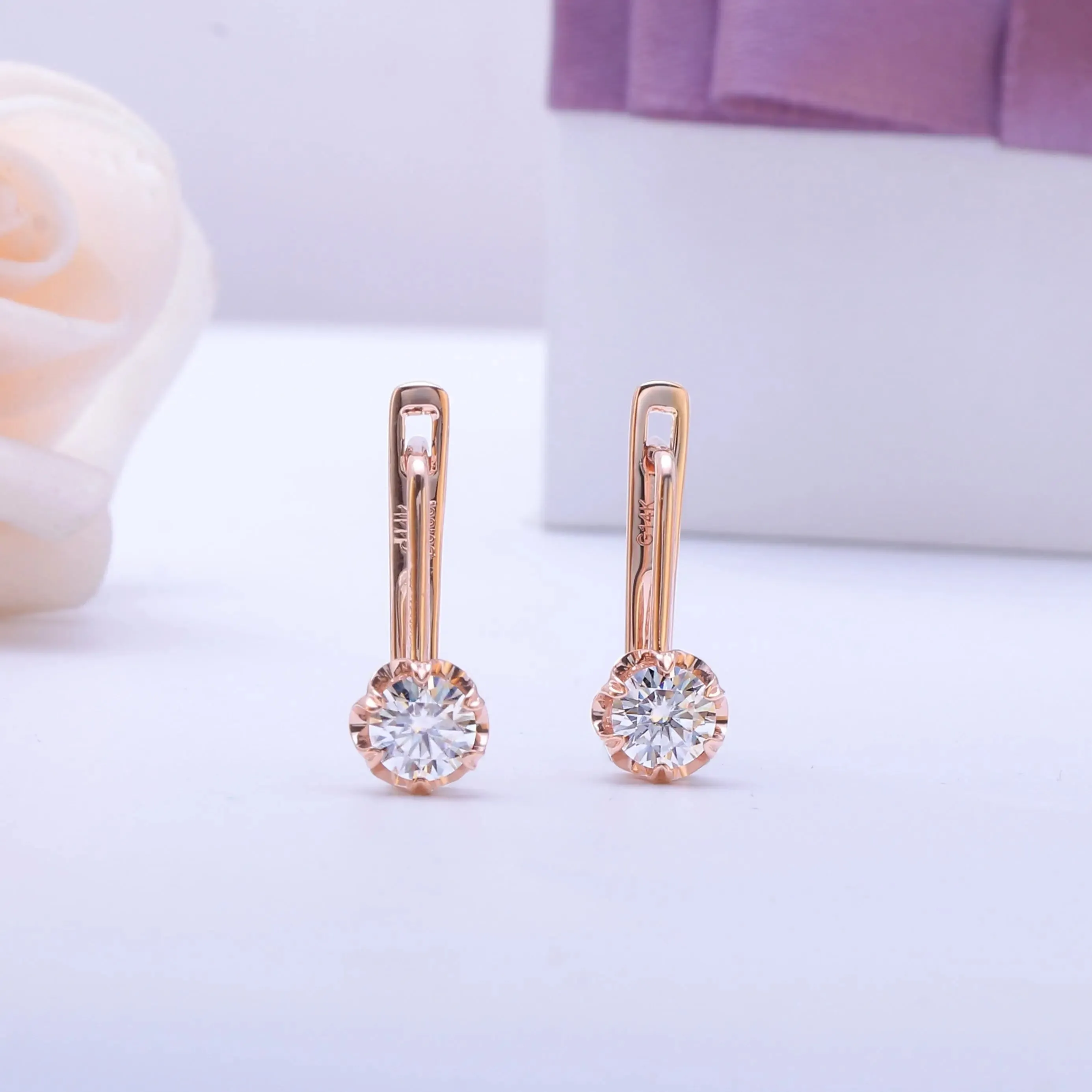 14k Rose Gold U Hoop Moissanite Earrings 1ctw