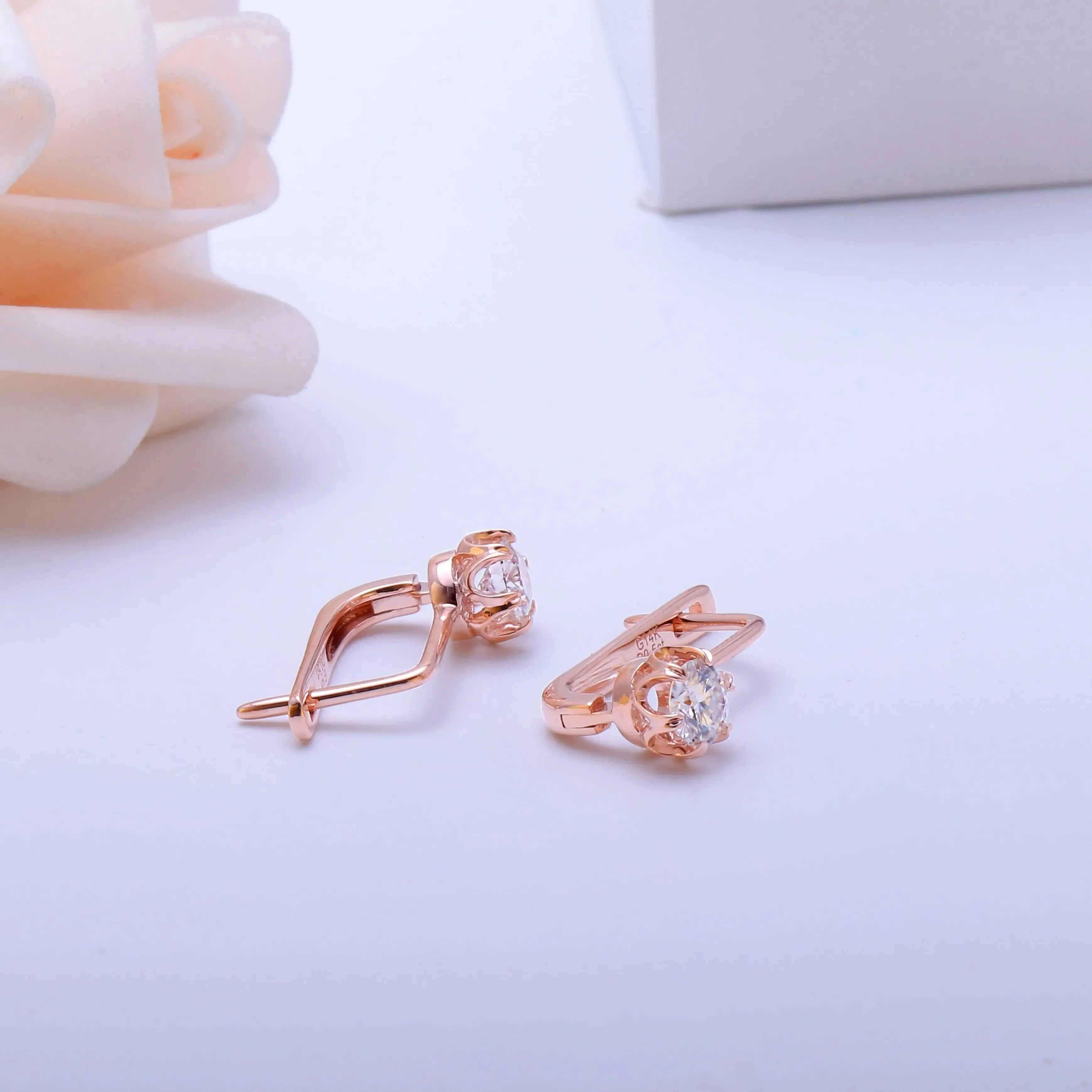 14k Rose Gold U Hoop Moissanite Earrings 1ctw