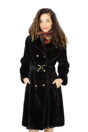 70s Belted Faux Fur Coat S