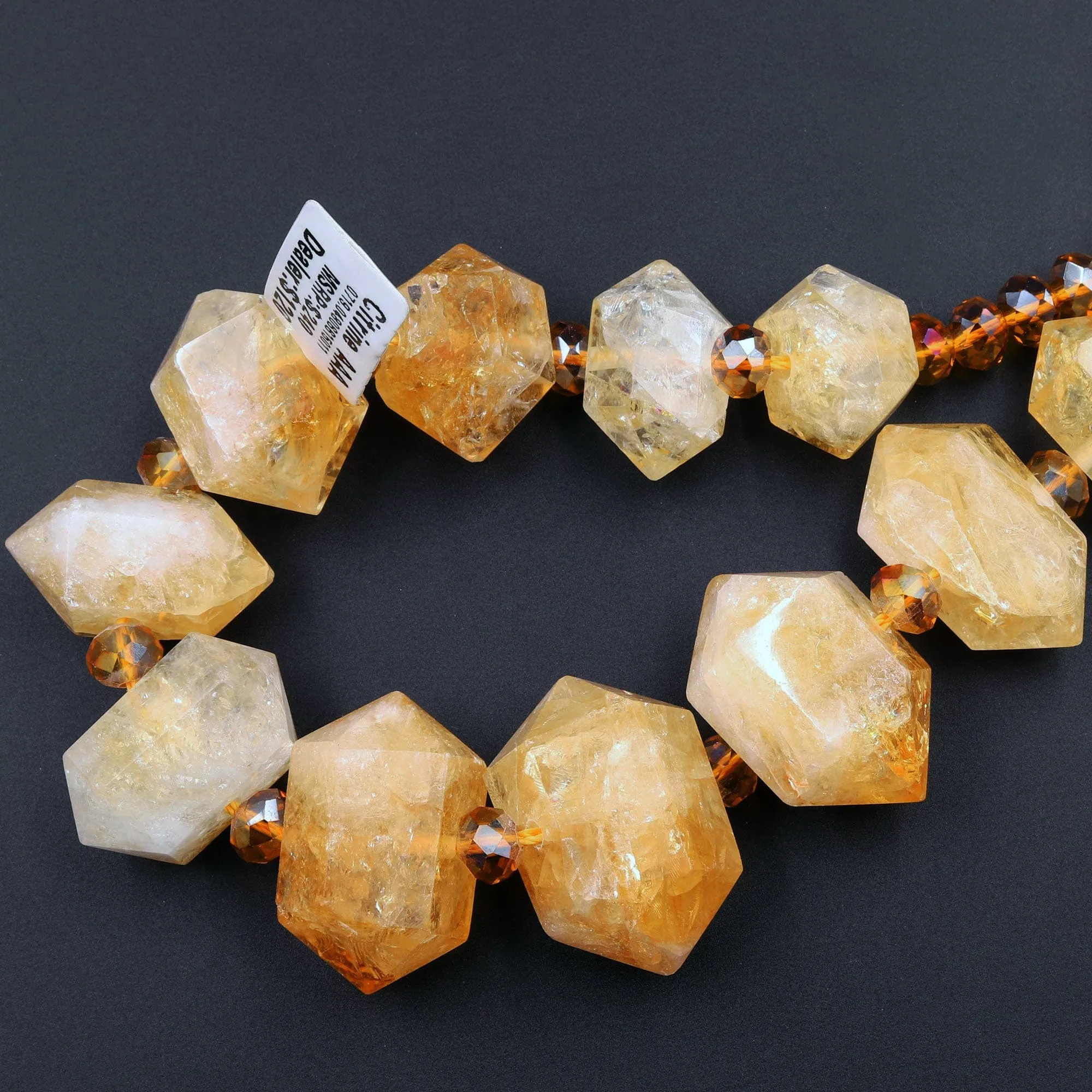 AAA Faceted Double Terminated Natural Golden Citrine Beads Points Geometric Cut Large Gemstone Pendant 15.5" Strand