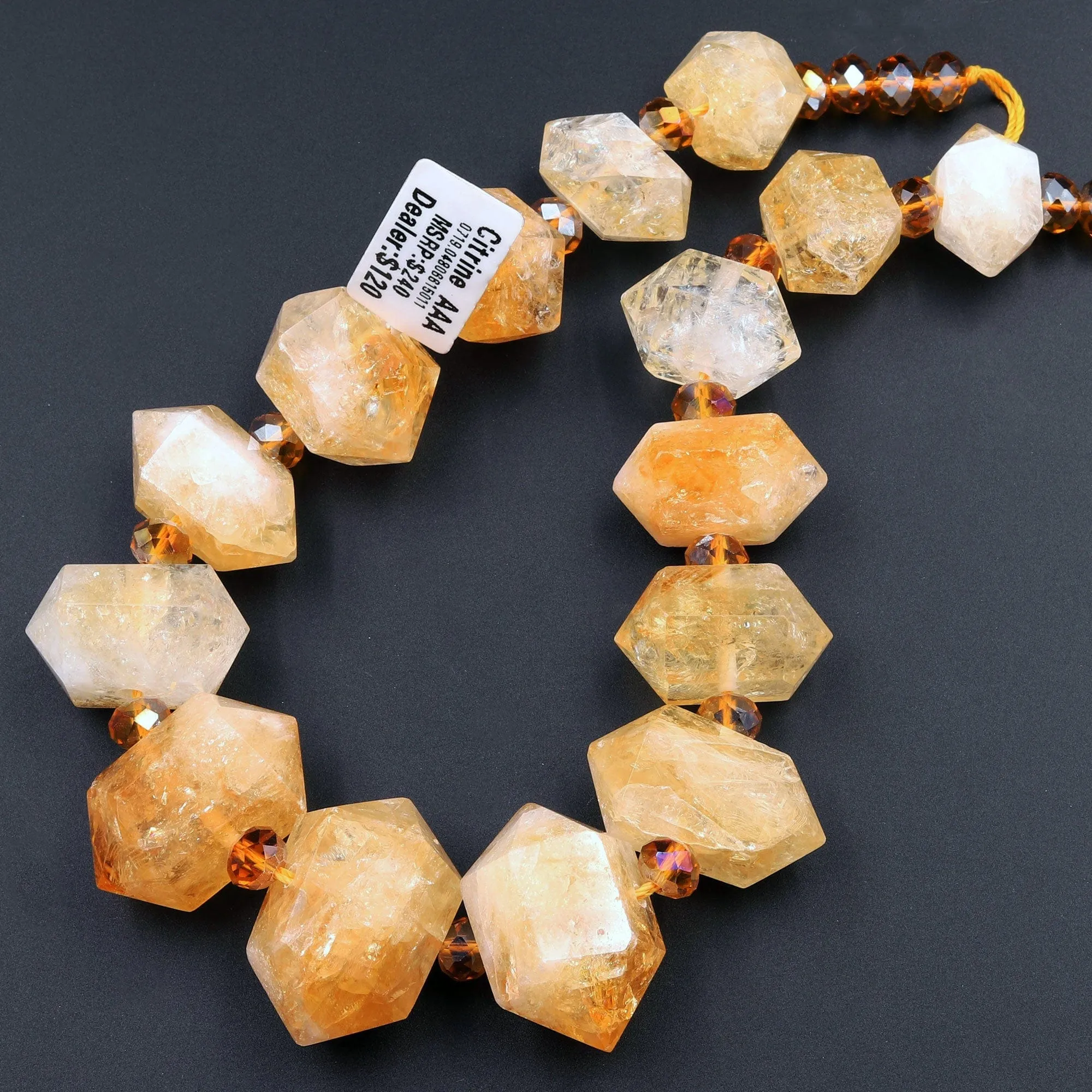 AAA Faceted Double Terminated Natural Golden Citrine Beads Points Geometric Cut Large Gemstone Pendant 15.5" Strand