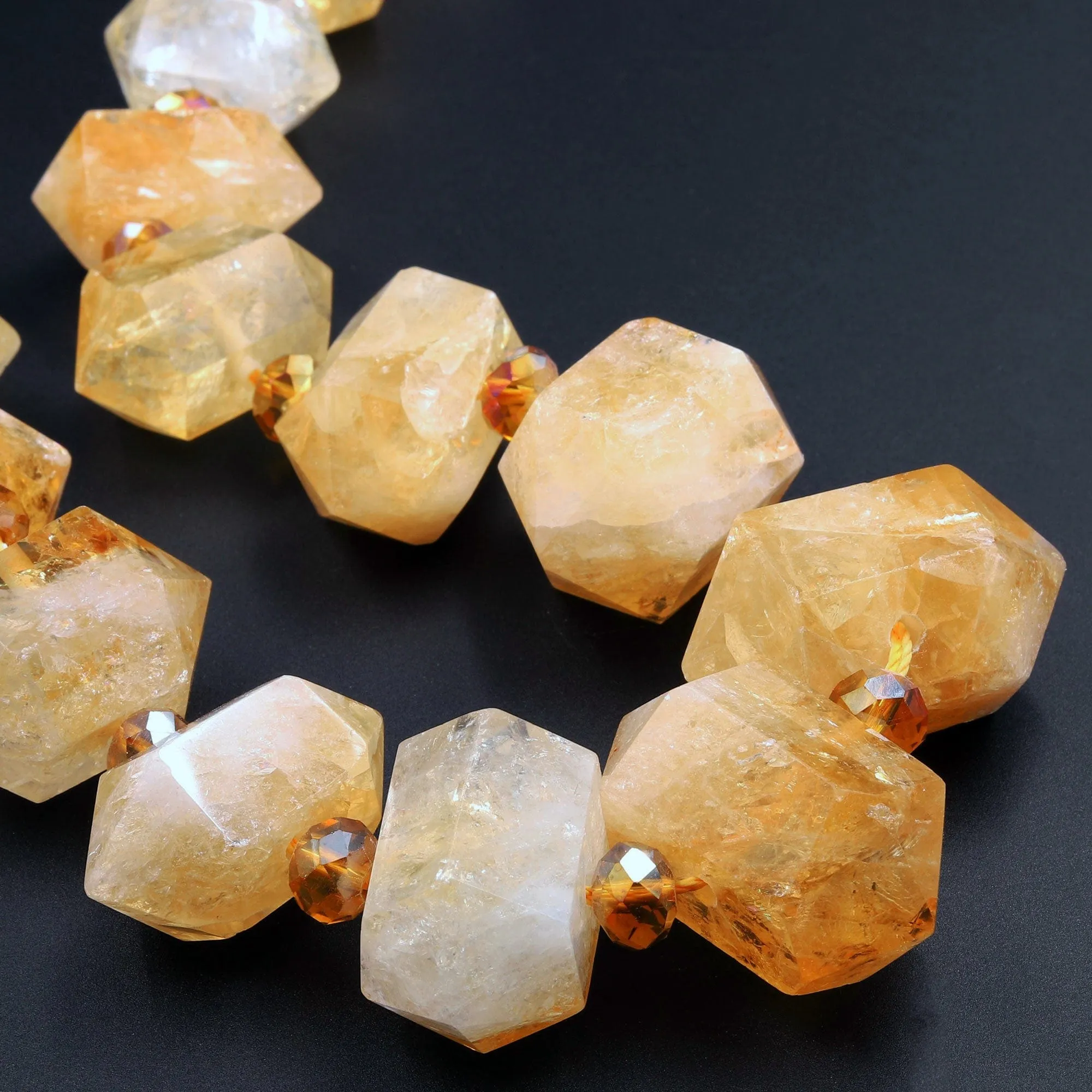 AAA Faceted Double Terminated Natural Golden Citrine Beads Points Geometric Cut Large Gemstone Pendant 15.5" Strand