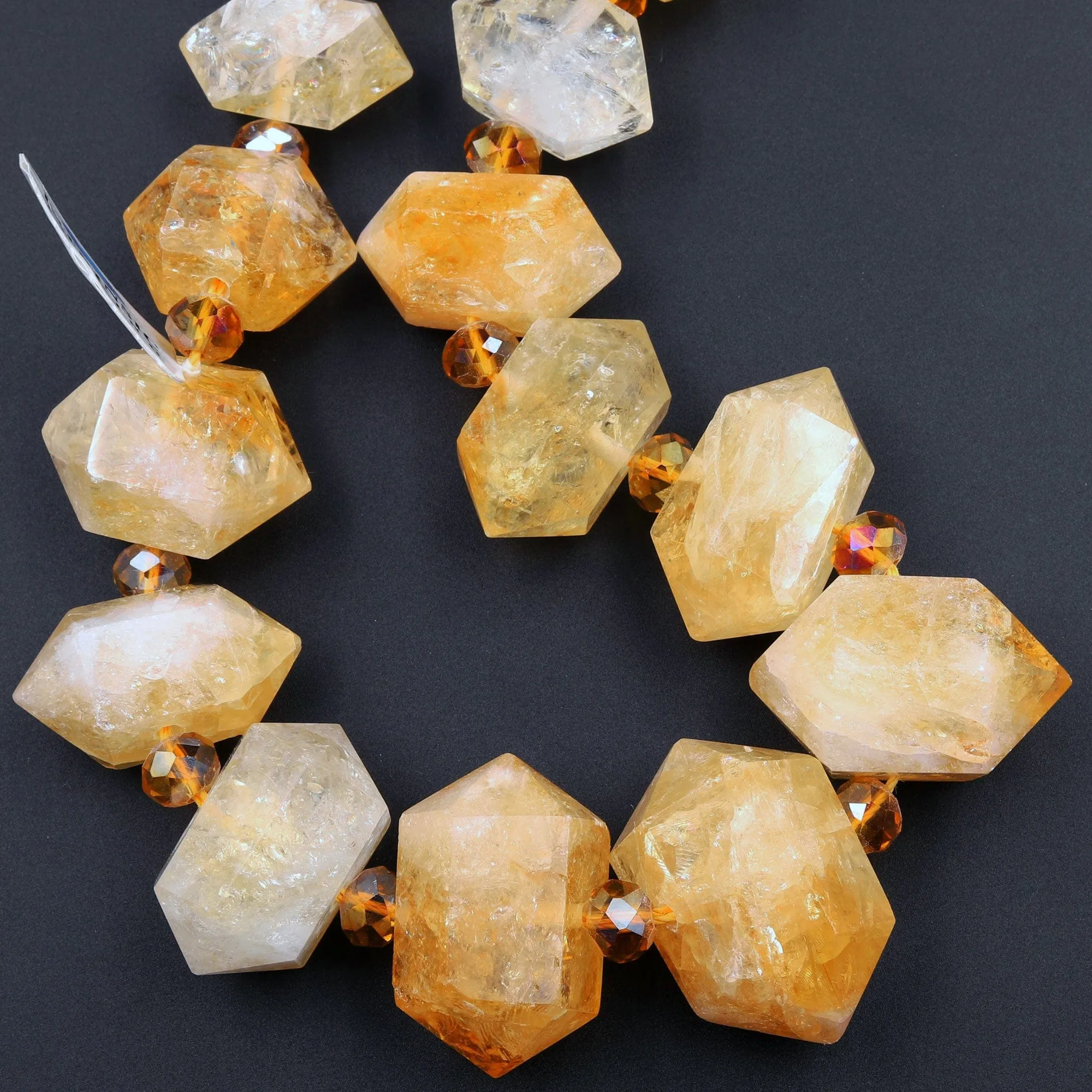 AAA Faceted Double Terminated Natural Golden Citrine Beads Points Geometric Cut Large Gemstone Pendant 15.5" Strand