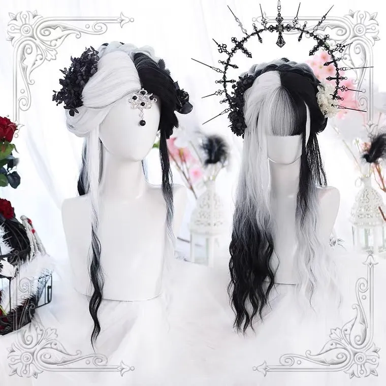 ALEEBY [Arrogance and greed] BLACK WHITE WATER WAVE LONG WIG BY10003