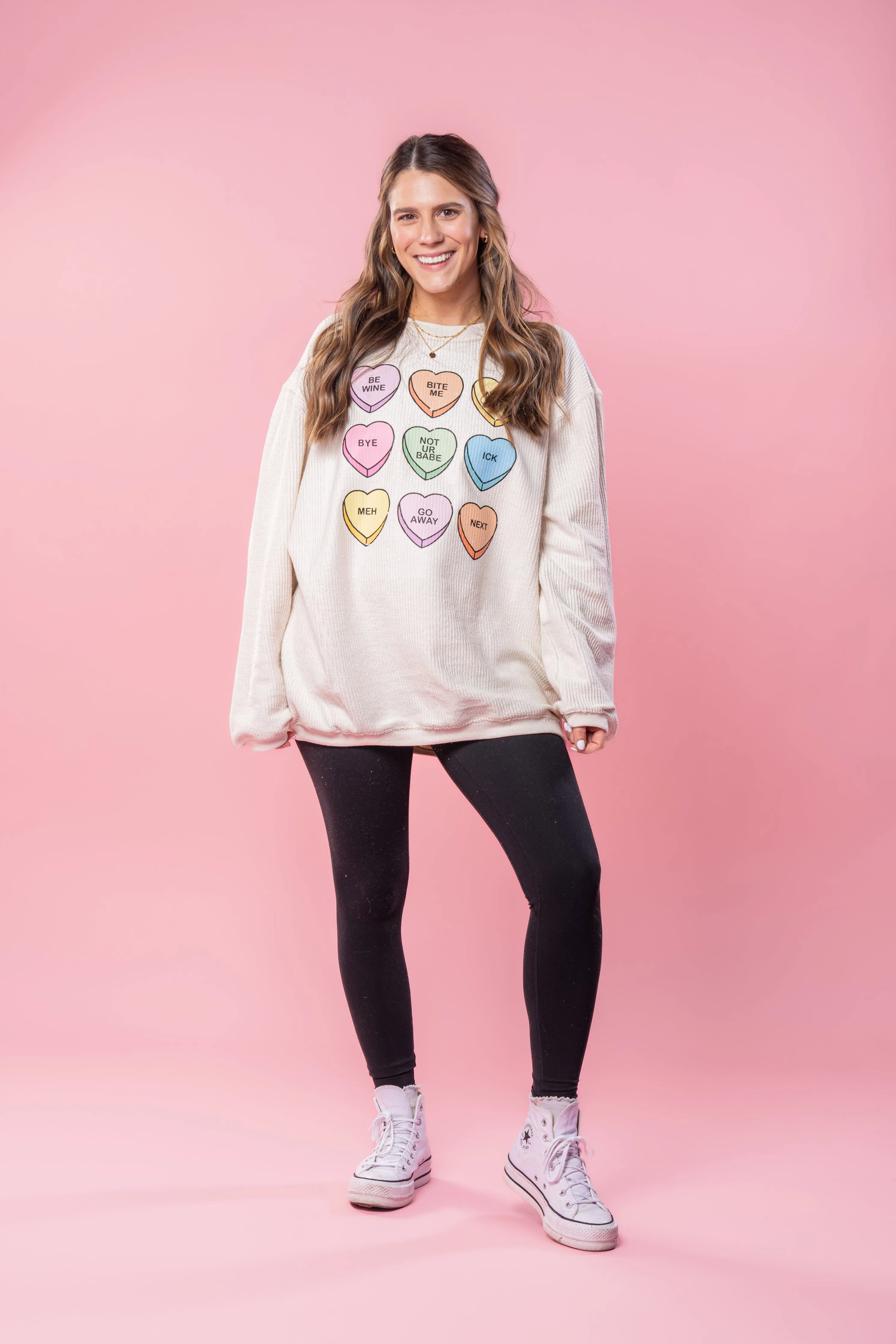 Anti Valentine Conversation Hearts - Corded Sweatshirt (Ivory)