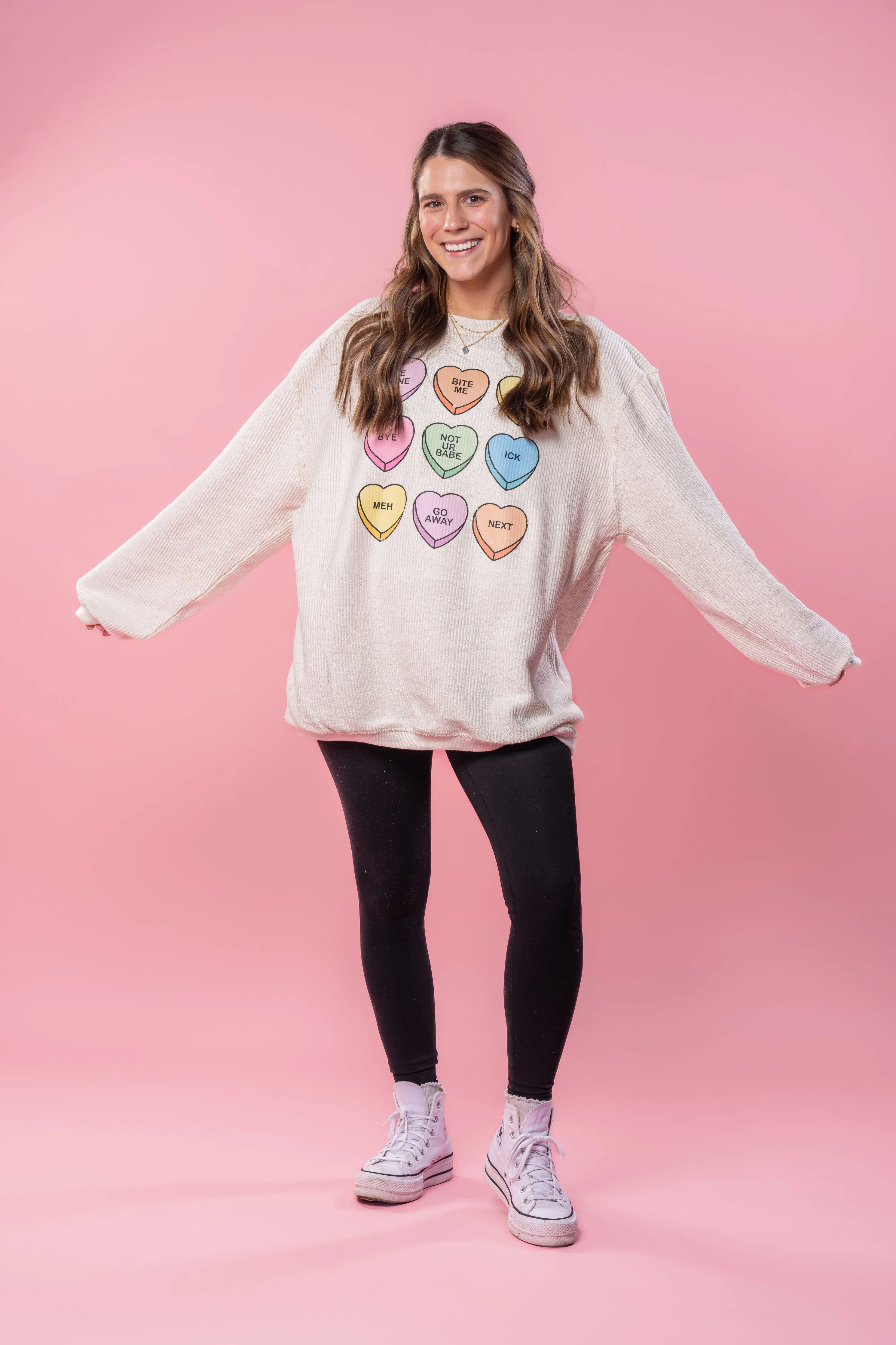 Anti Valentine Conversation Hearts - Corded Sweatshirt (Ivory)