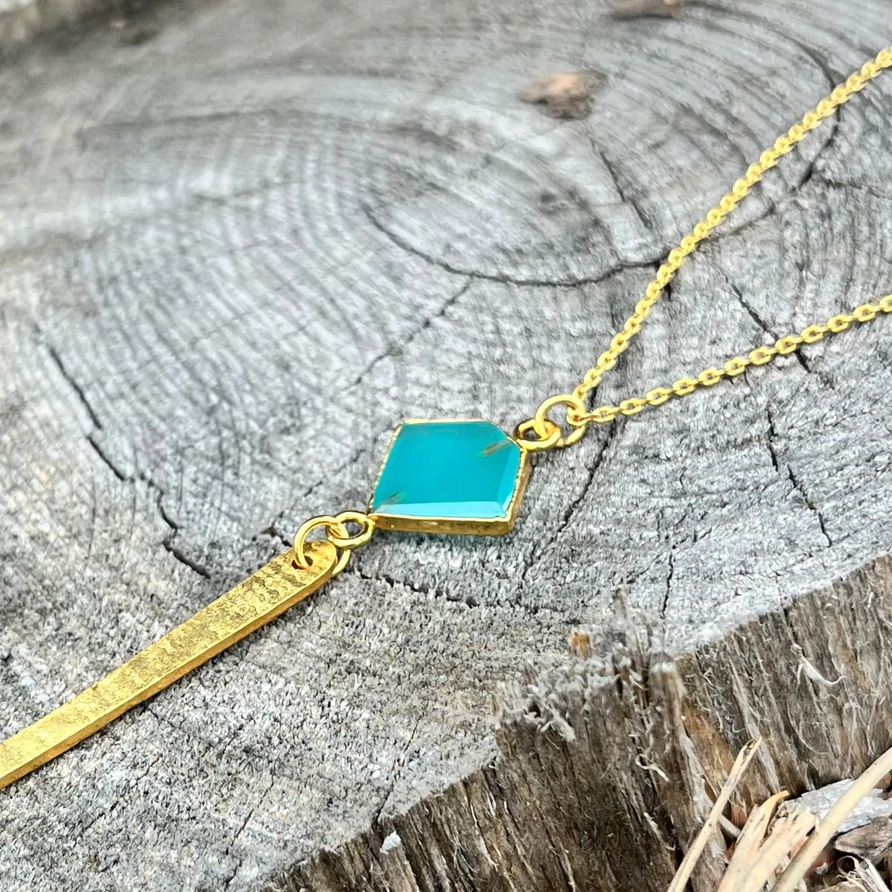 Aqua Chalcedony Diamond Drop Necklace - Gold