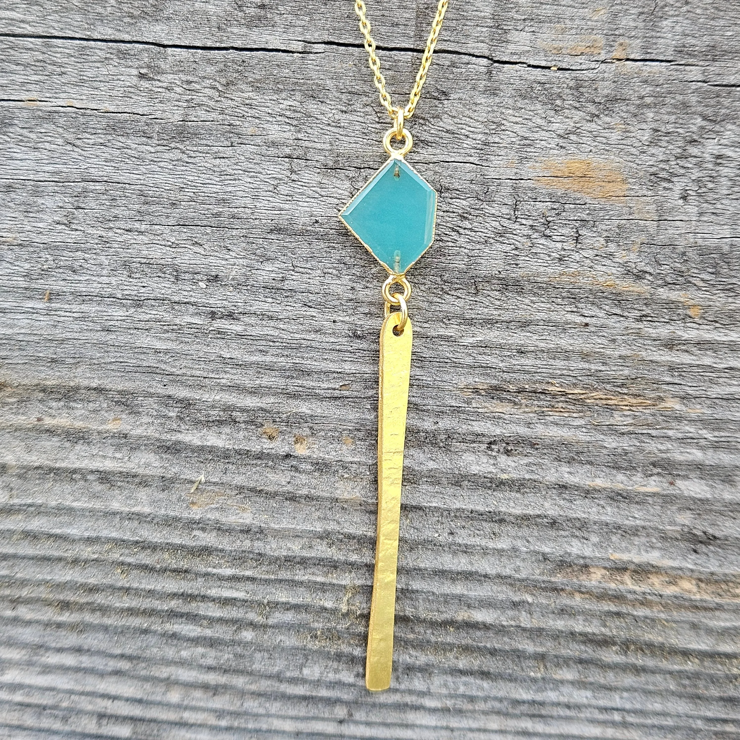 Aqua Chalcedony Diamond Drop Necklace - Gold