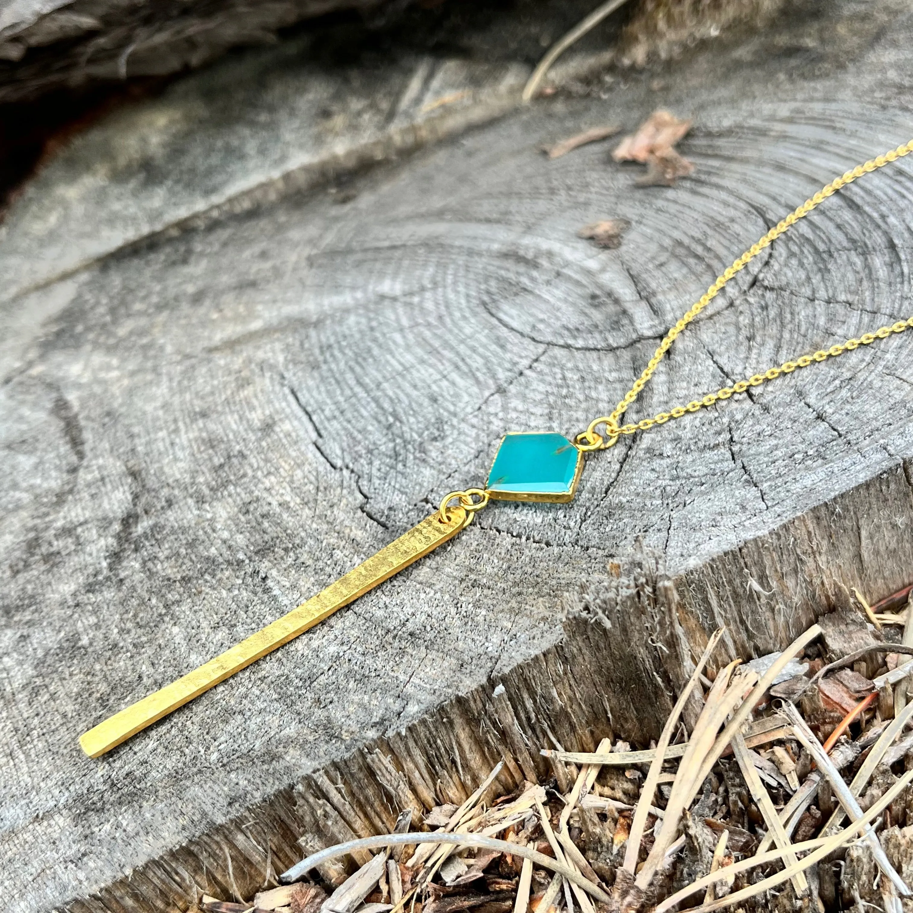 Aqua Chalcedony Diamond Drop Necklace - Gold