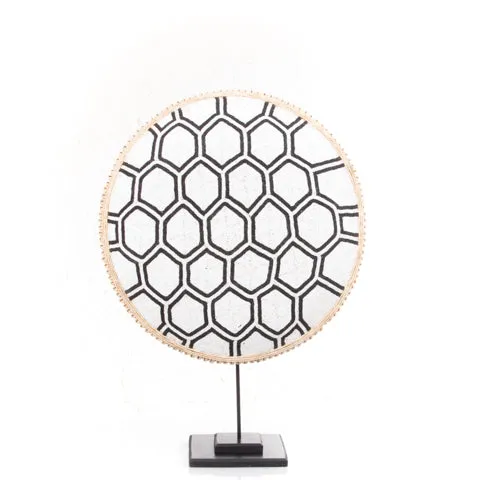 Beaded Cameroon Shield Black & White on Stand | Hexagon Light Design Design