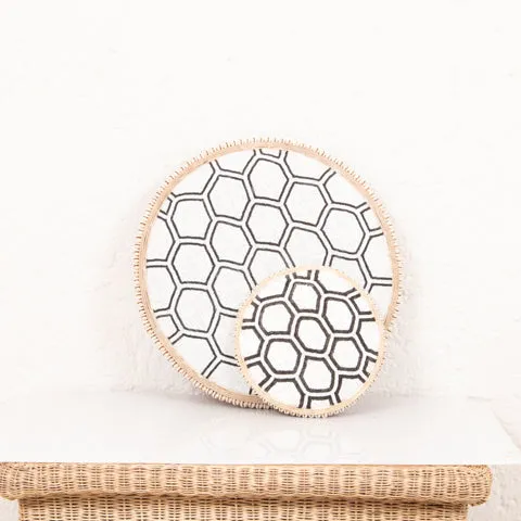 Beaded Cameroon Shield Black & White on Stand | Hexagon Light Design Design