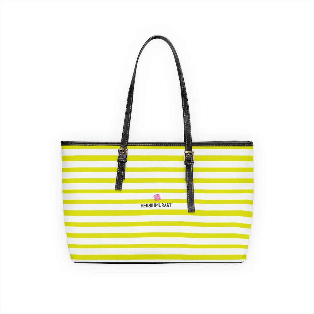 Best Yellow Striped Tote Bag, Best Designer PU Leather Shoulder Hand Work Bag 17"x11"/ 16"x10"