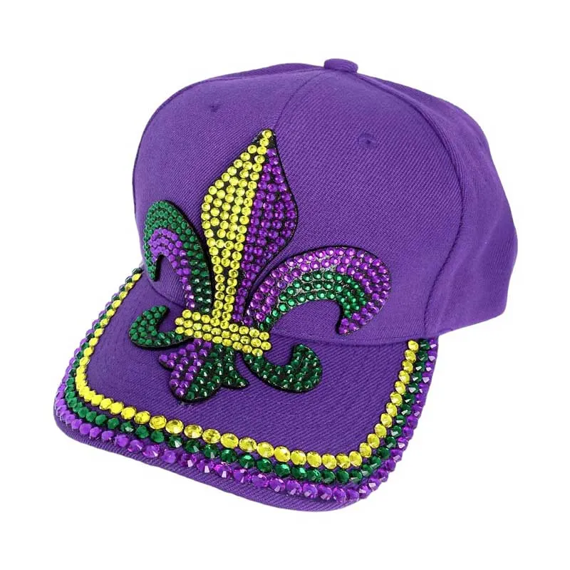 Bing Studded Mardi Gras Fleur de Lis Baseball Cap