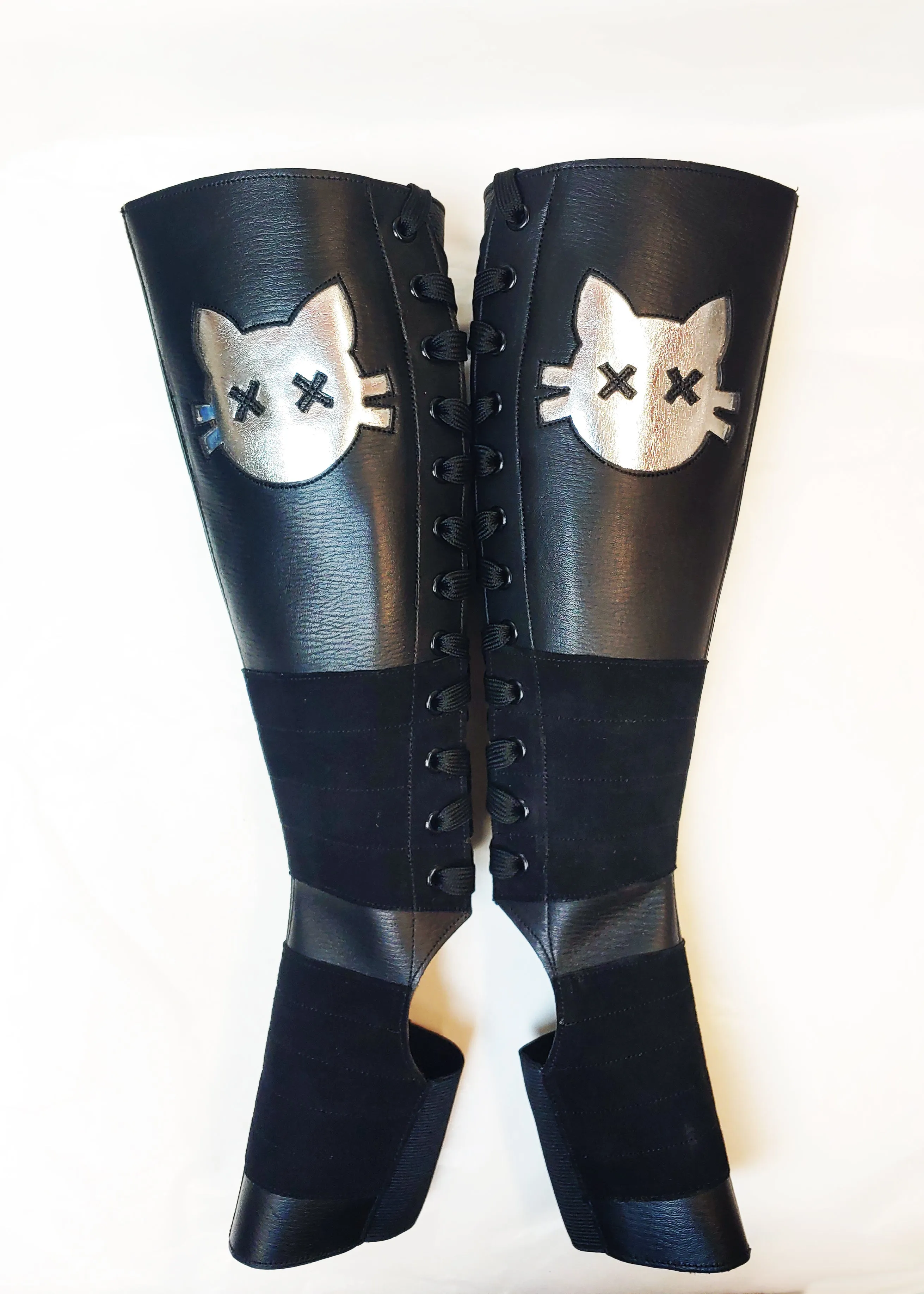 Black Aerial boots w/ SILVER Cartoon Cat