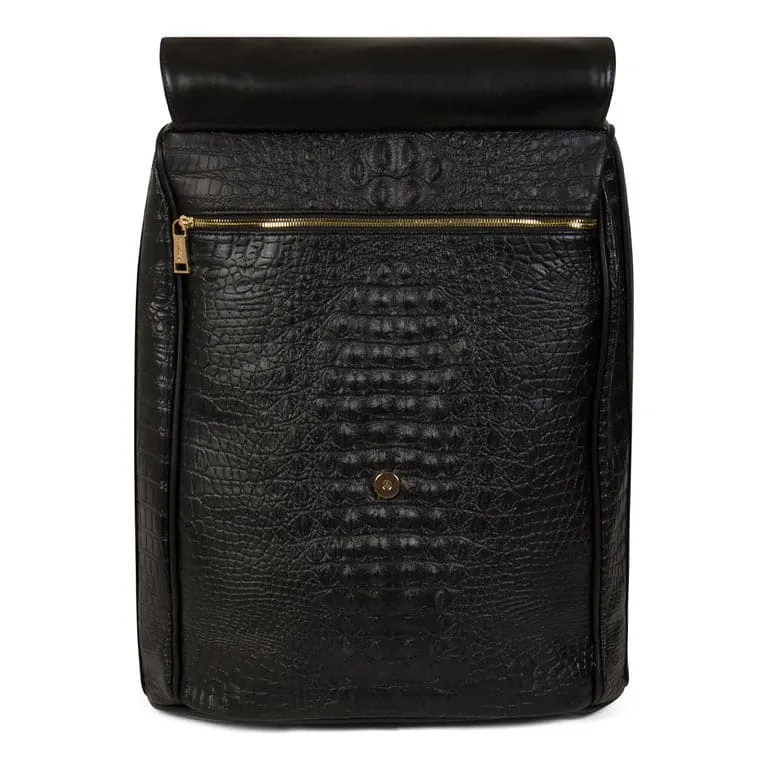 Black Apollo 2 Faux Crocodile Skin Backpack