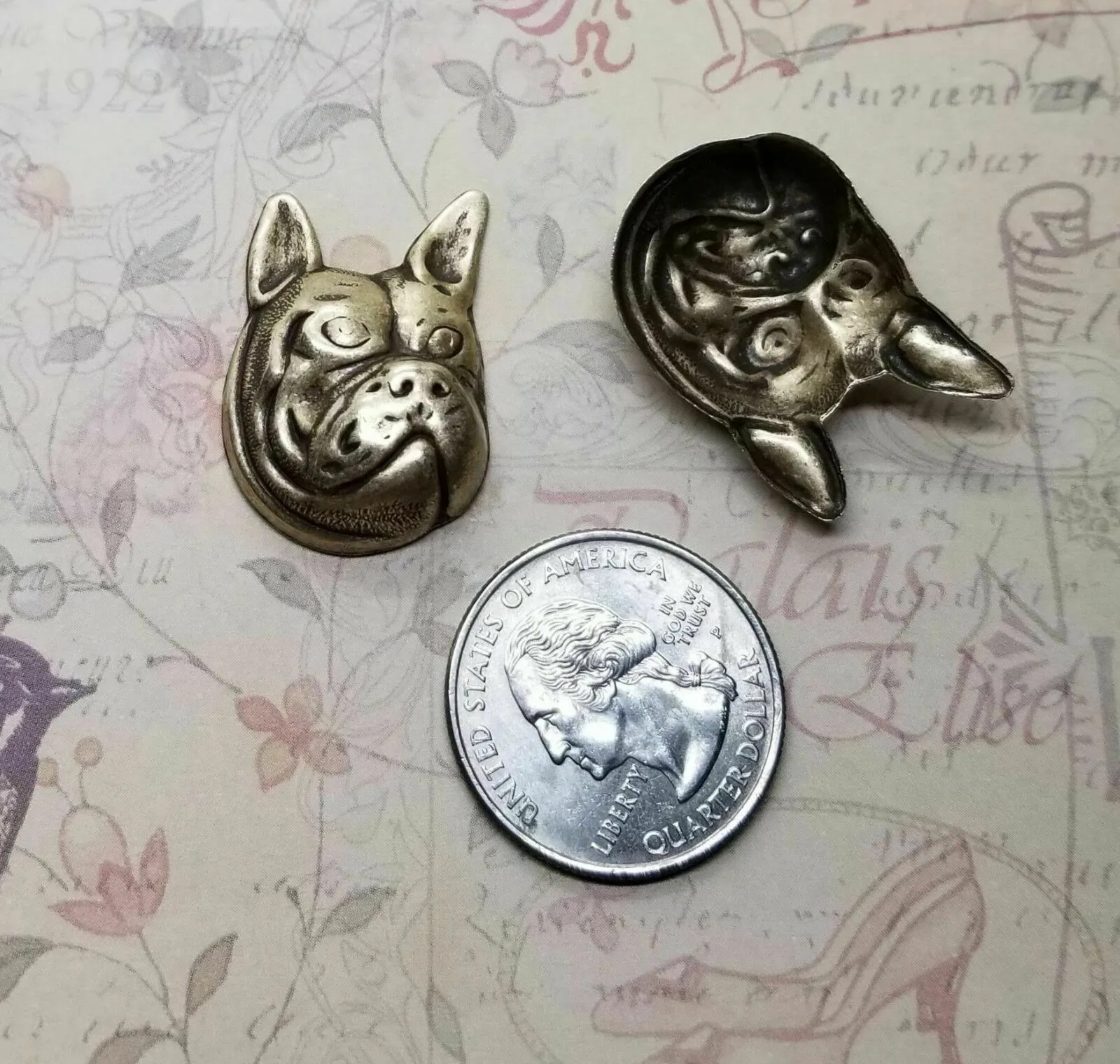 Brass Bulldog Head Stampings x 2 - 397RAT.