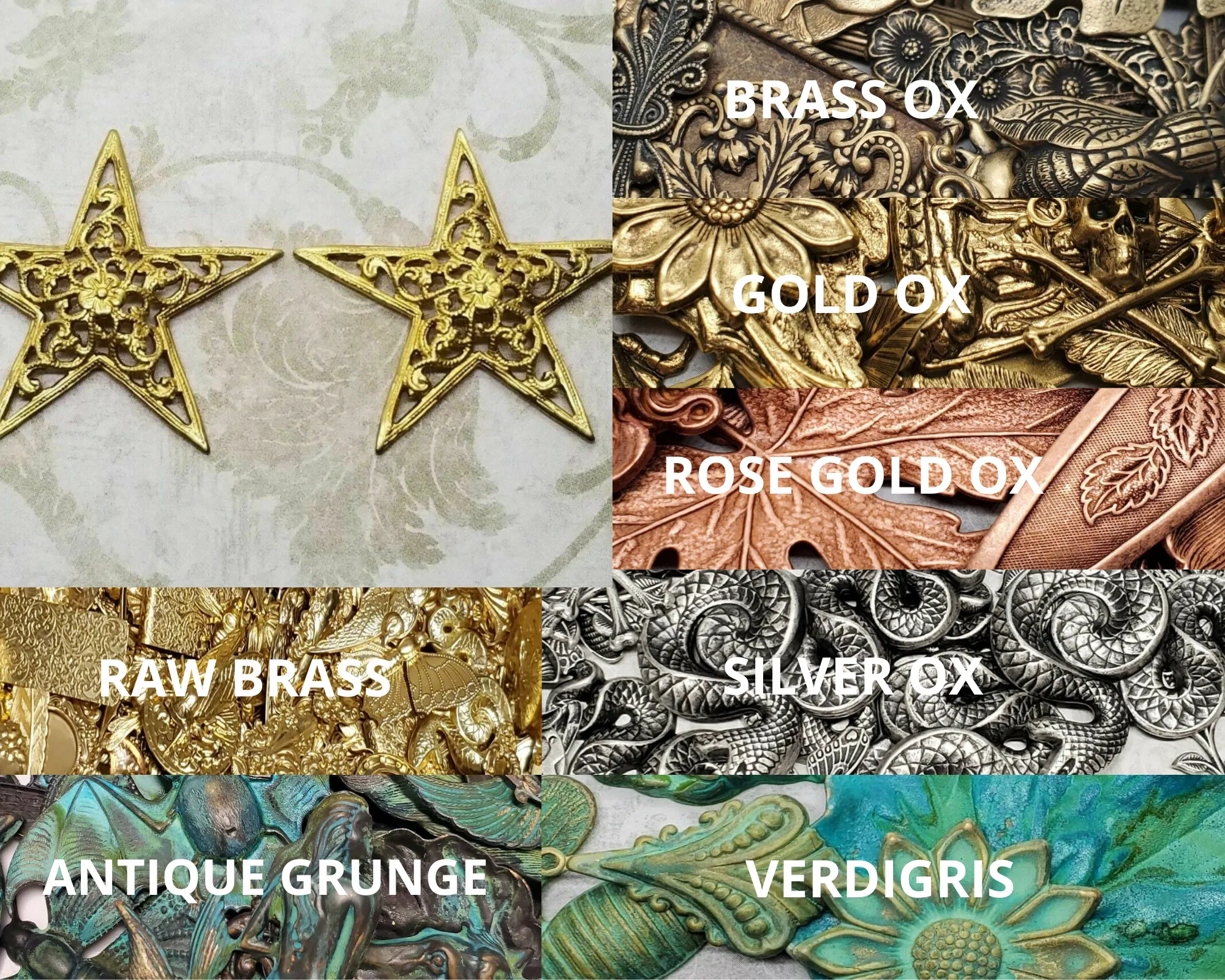 Brass Filigree Star Stampings x 2 - 3791DPRAT.