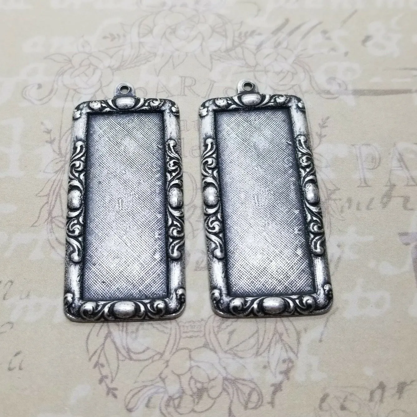 Brass Ornate Rectangle Bezel Frame Charms x 2 - 2873RSG.