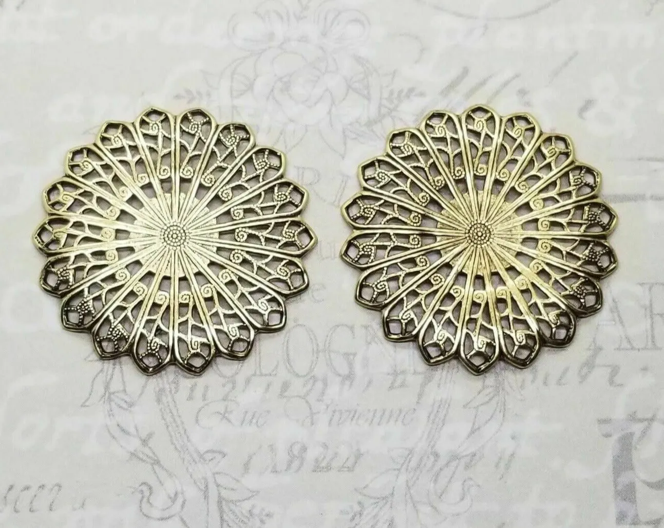 Brass Round Raised Filigree Findings x 2 - 7006GB.