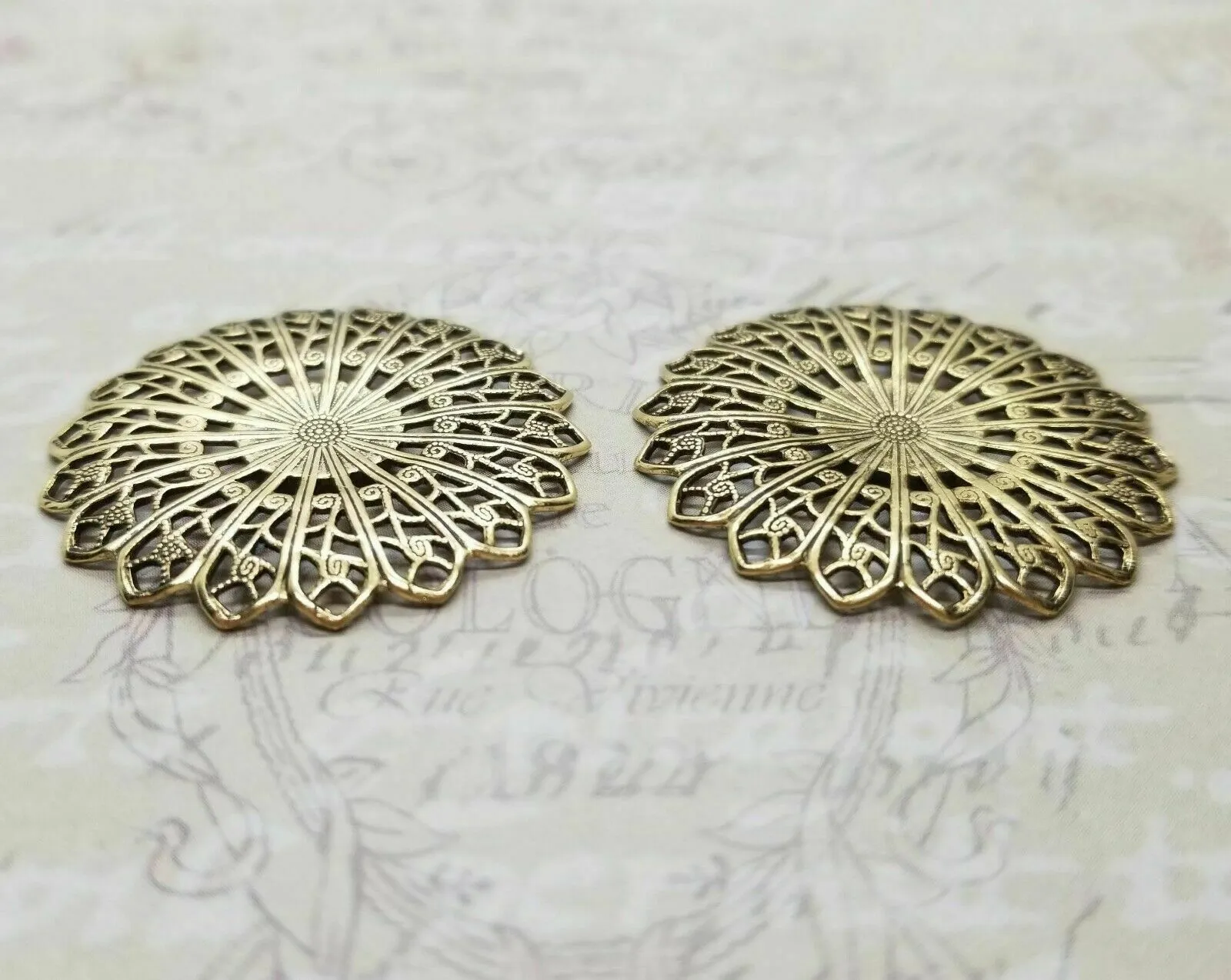 Brass Round Raised Filigree Findings x 2 - 7006GB.