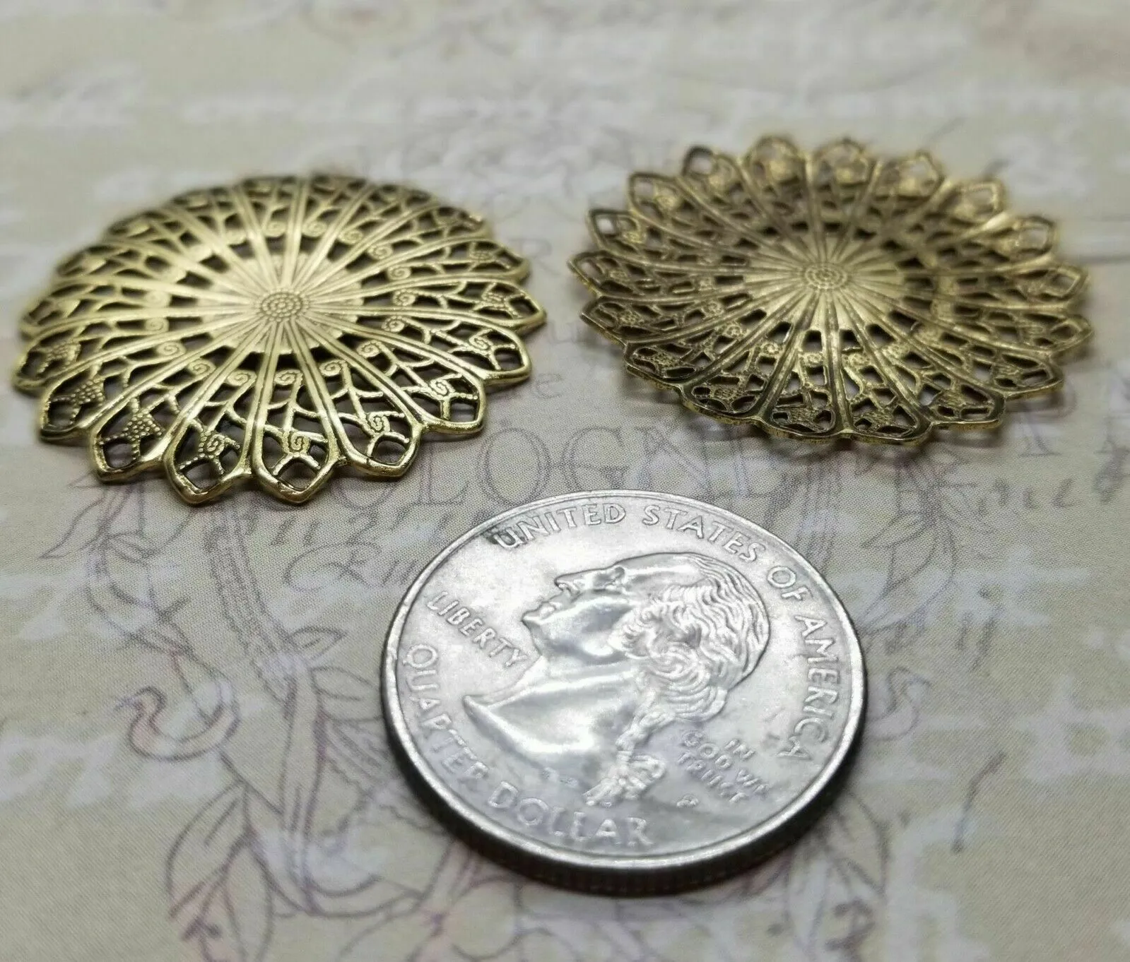 Brass Round Raised Filigree Findings x 2 - 7006GB.