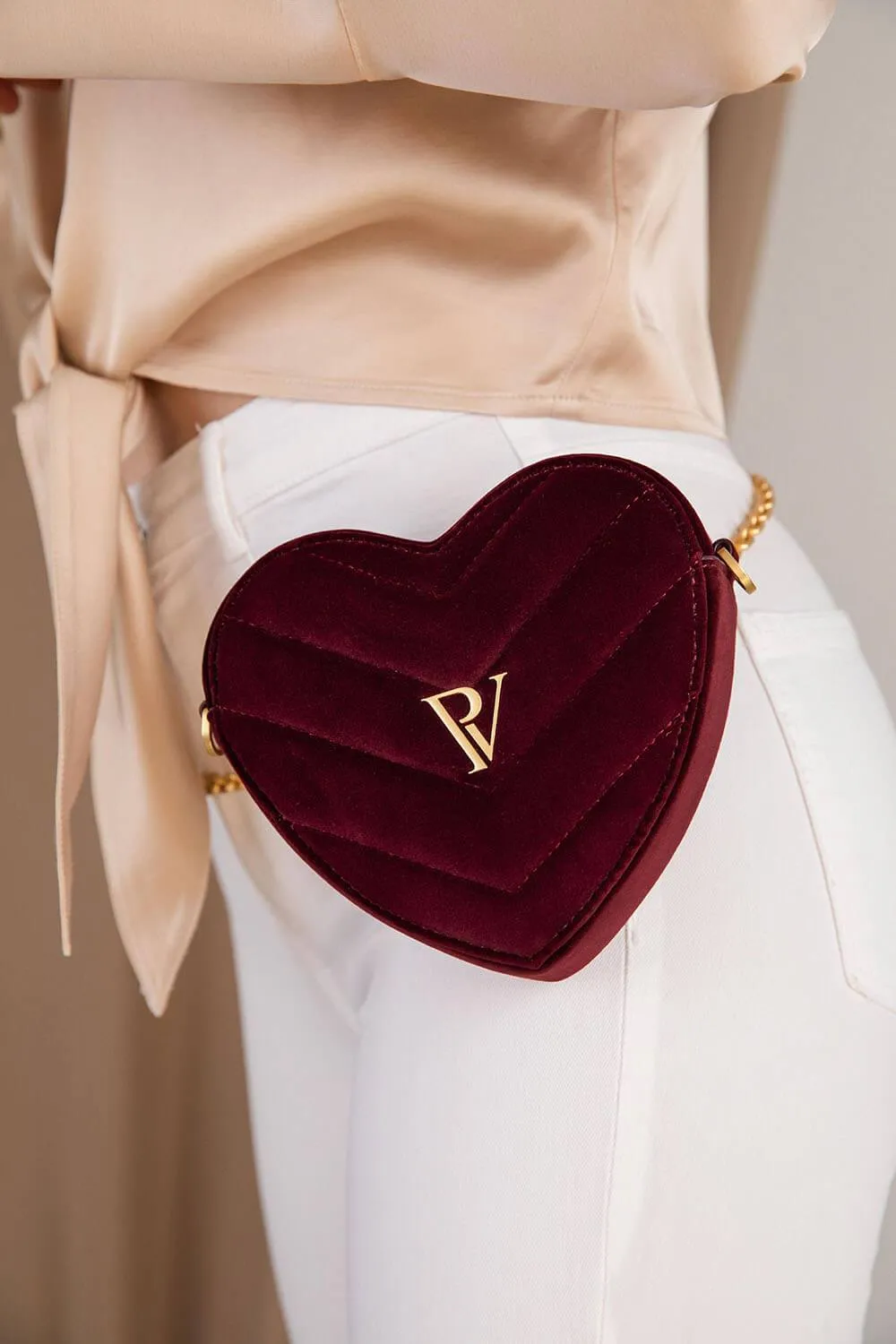 Candice Heart Bag Burgundy Velvet