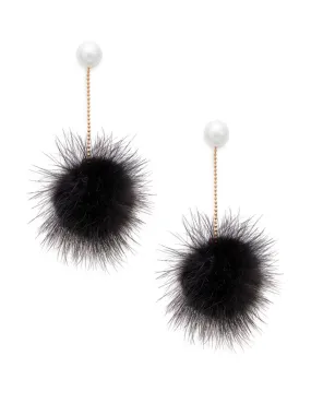 Cara Faux Pearl Fur Pom-Pom Drop Earrings