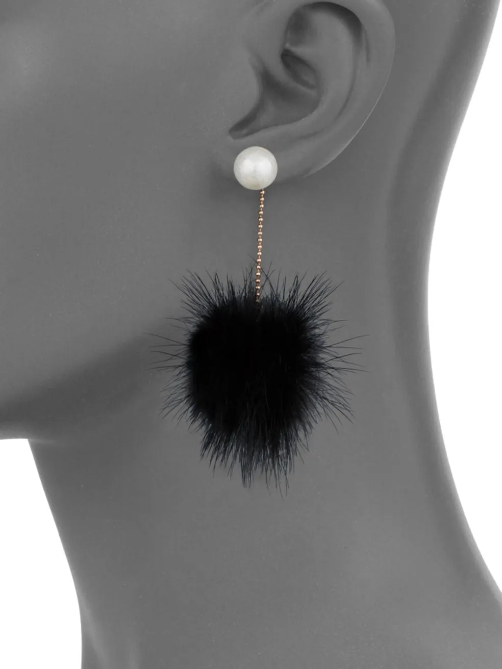 Cara Faux Pearl Fur Pom-Pom Drop Earrings