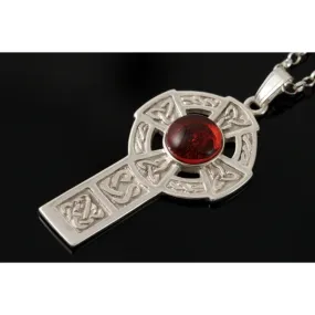 Celtic Knotwork Sterling Silver or 9ct Yellow Gold Cross Pendant With Amber or Amethyst - AP288