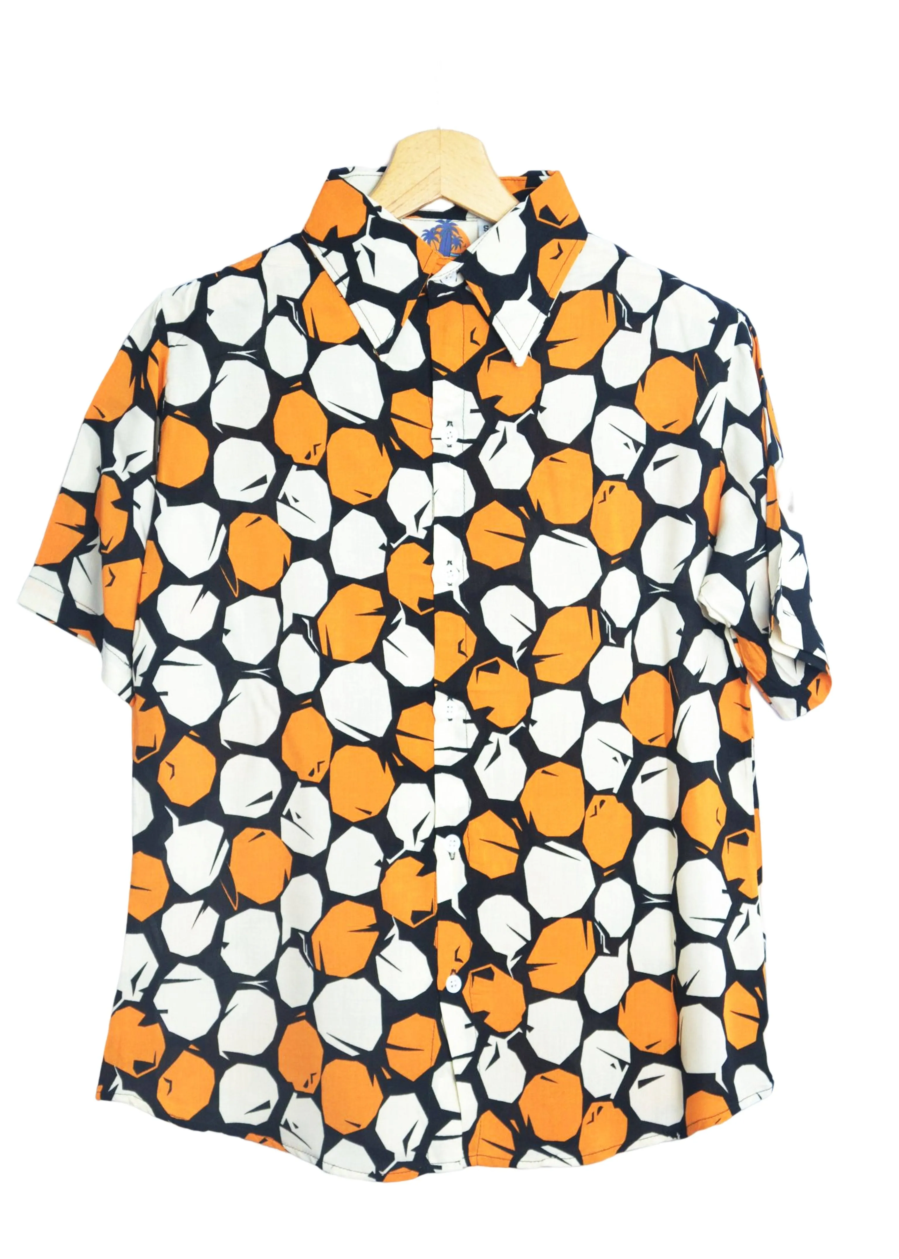 Chemisier noir motifs ronds orange