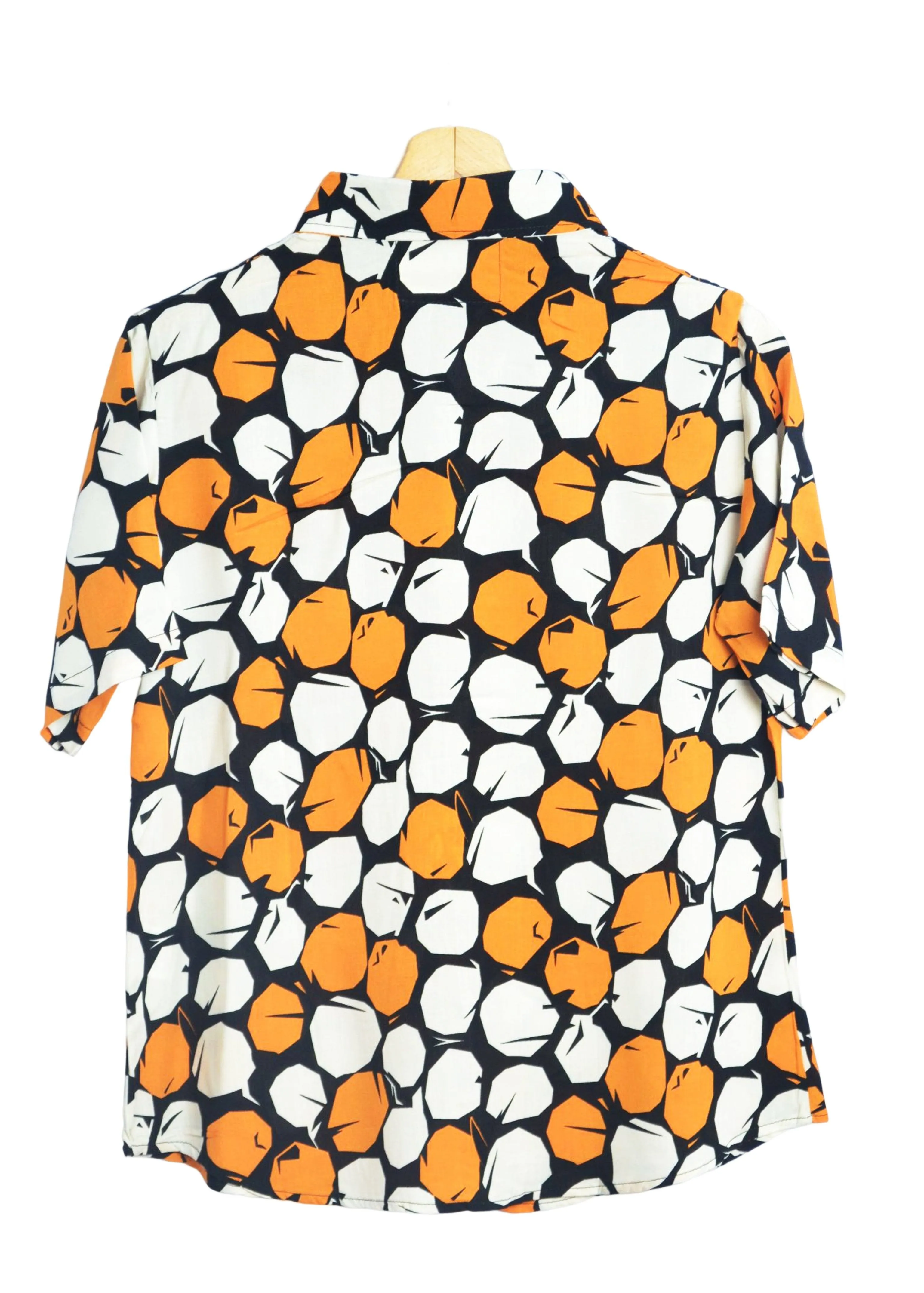 Chemisier noir motifs ronds orange