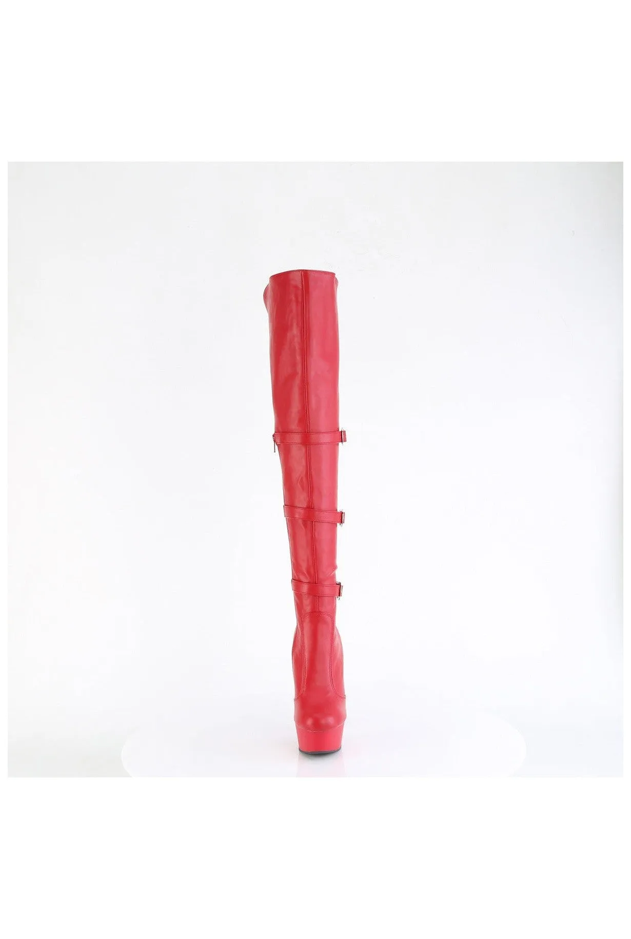 DELIGHT-3018 Red Faux Leather Knee Boot