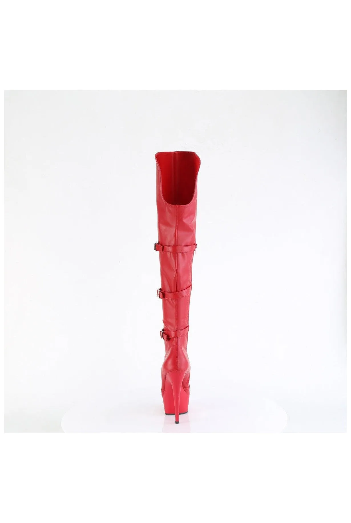 DELIGHT-3018 Red Faux Leather Knee Boot