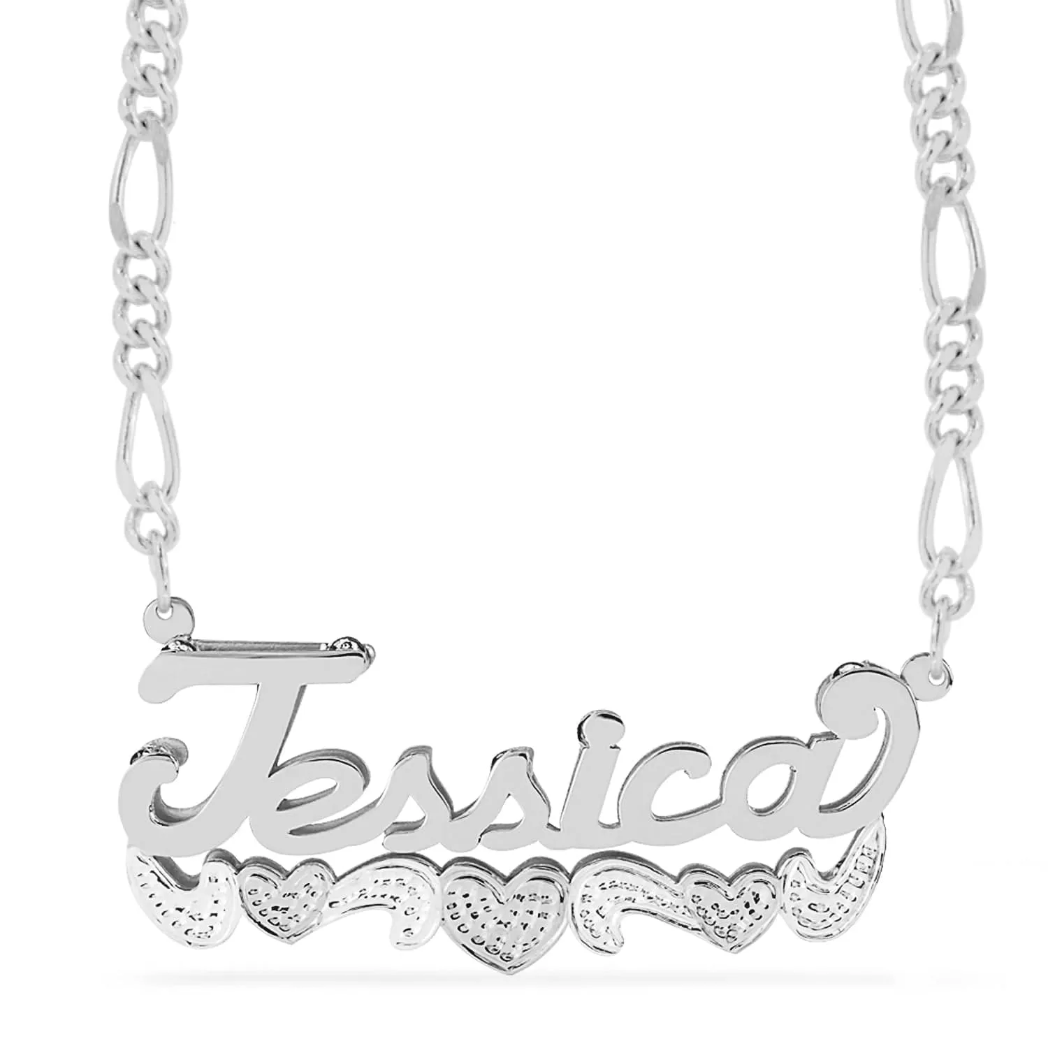 Double Name Necklace w/Beading-Rhodium Jessica