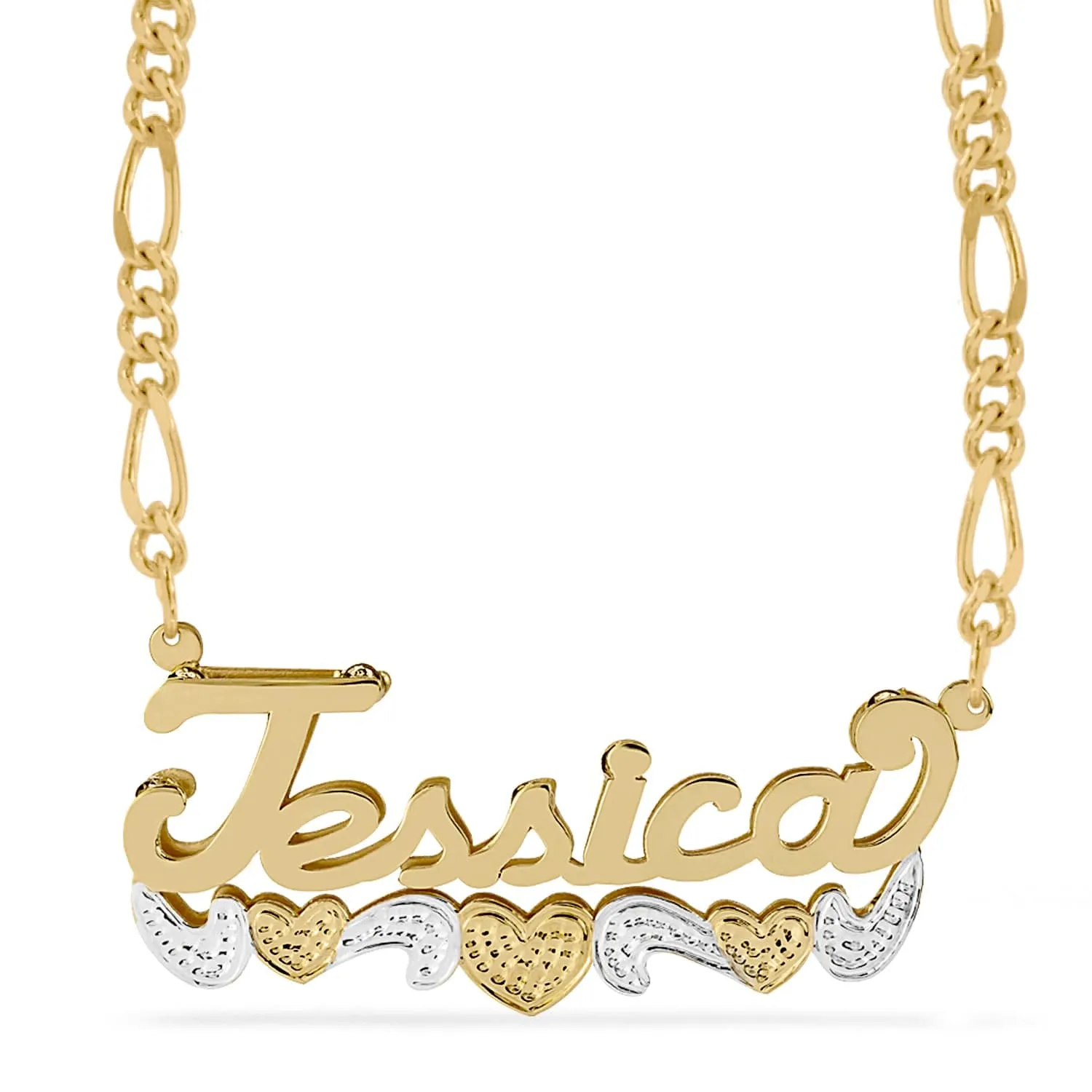 Double Name Necklace w/Beading-Rhodium Jessica