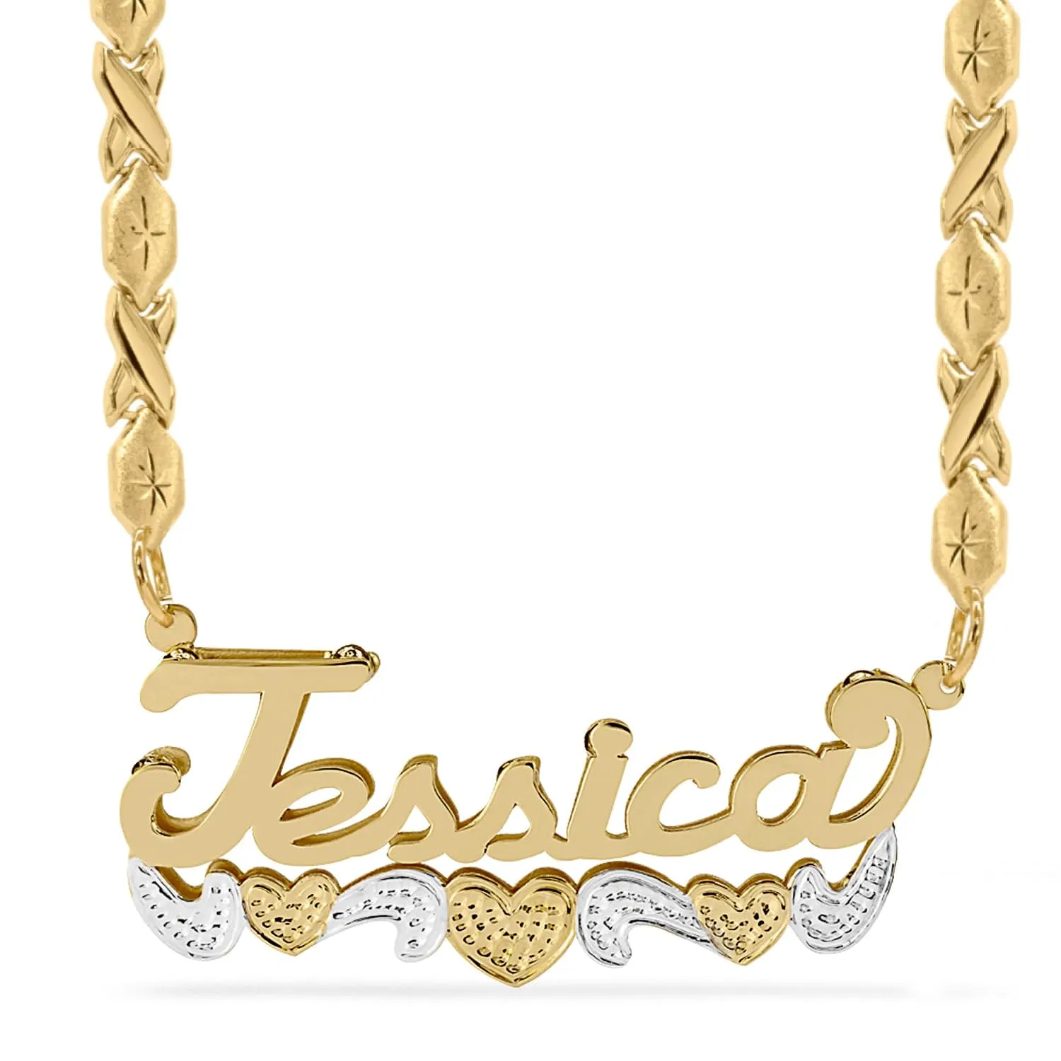 Double Name Necklace w/Beading-Rhodium Jessica