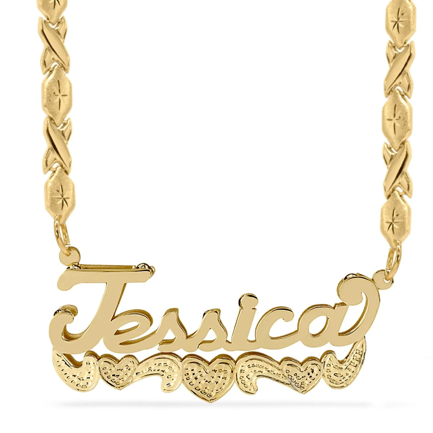 Double Name Necklace w/Beading-Rhodium Jessica