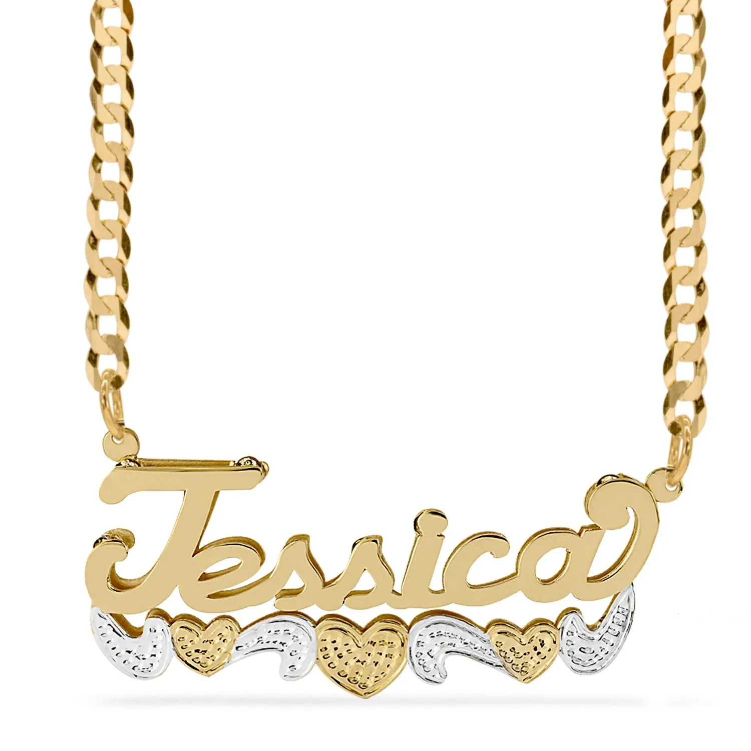 Double Name Necklace w/Beading-Rhodium Jessica