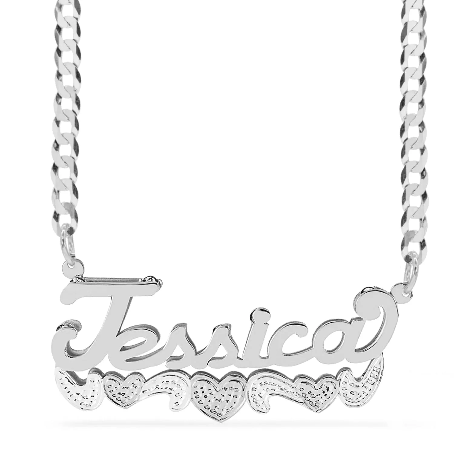 Double Name Necklace w/Beading-Rhodium Jessica