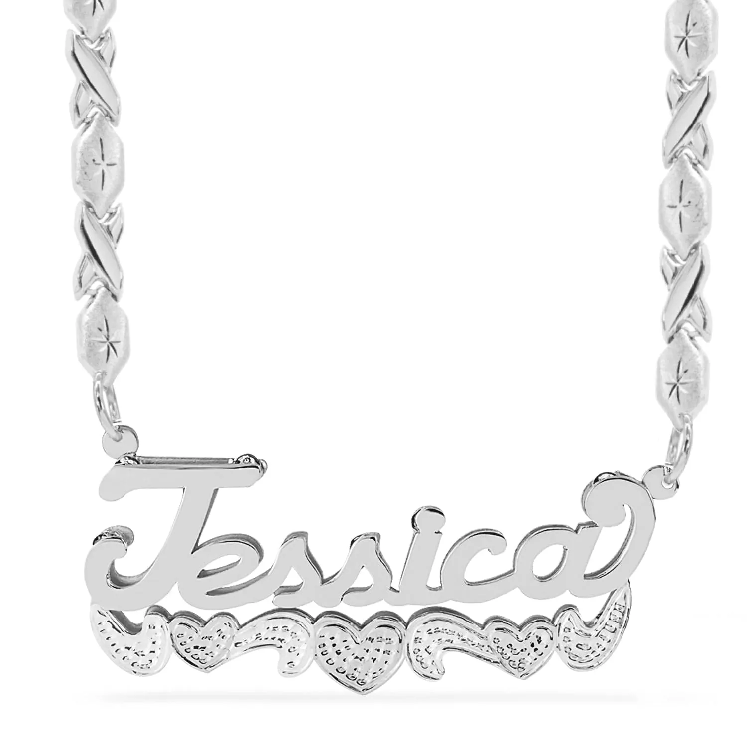 Double Name Necklace w/Beading-Rhodium Jessica