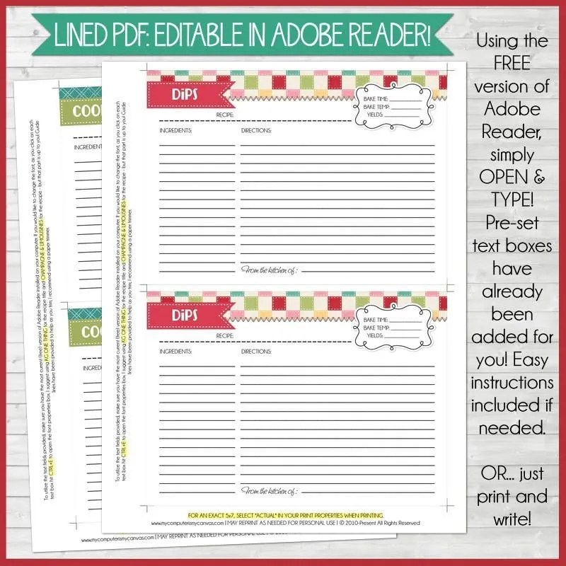 EDITABLE Recipe Card Collection RED {5x7} PRINTABLE