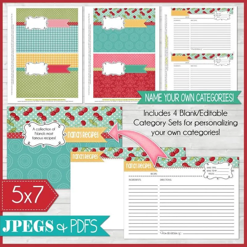 EDITABLE Recipe Card Collection RED {5x7} PRINTABLE