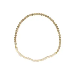 Freshwater Pearl And CZ Gold Plated Stretch Bracelet