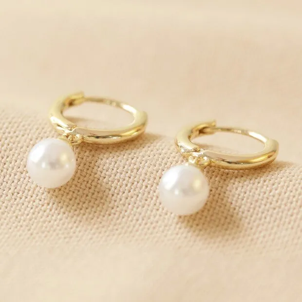 Gold and Pearl Huggie Earrings