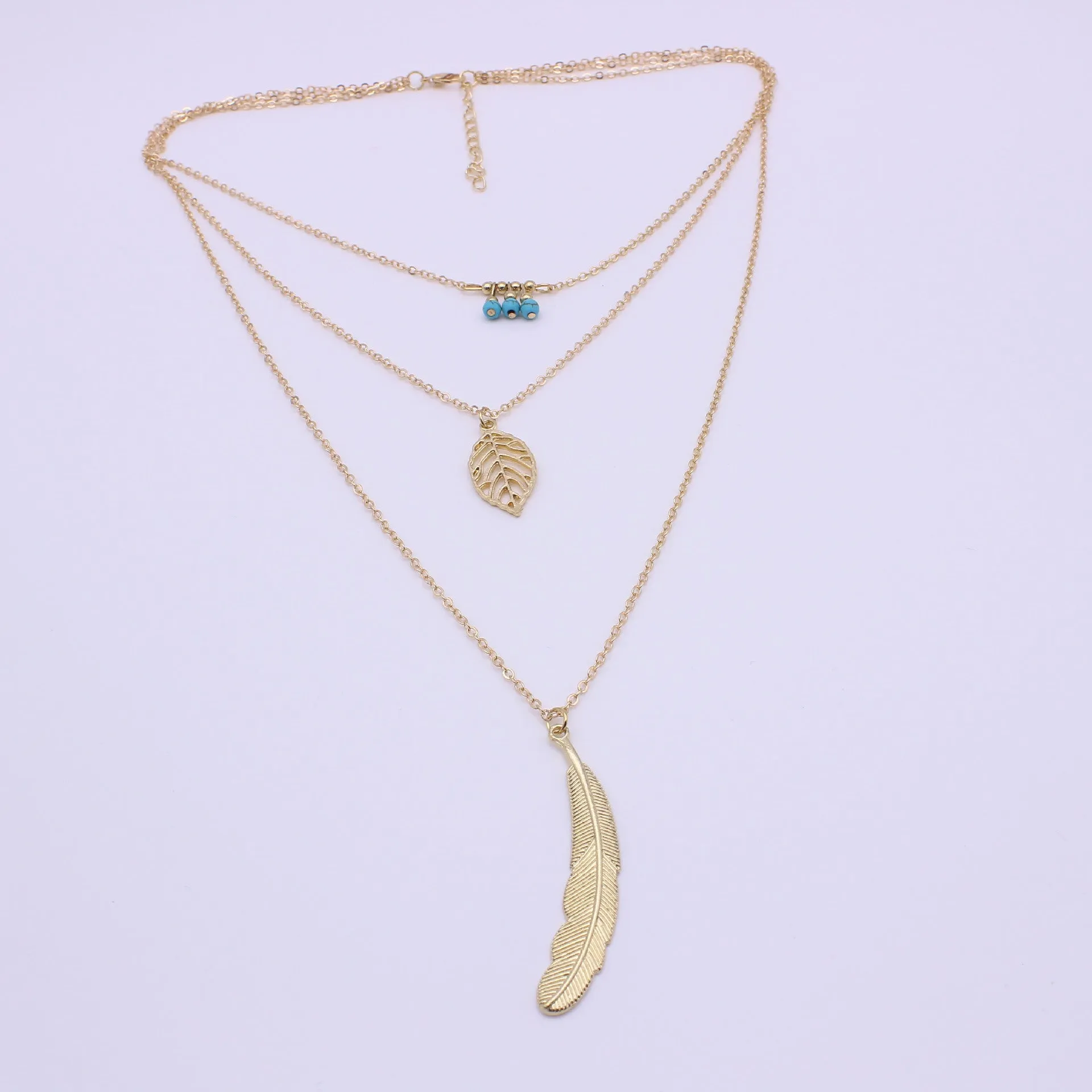 Golden Multilayer Cut Out Detail Leaf Necklace